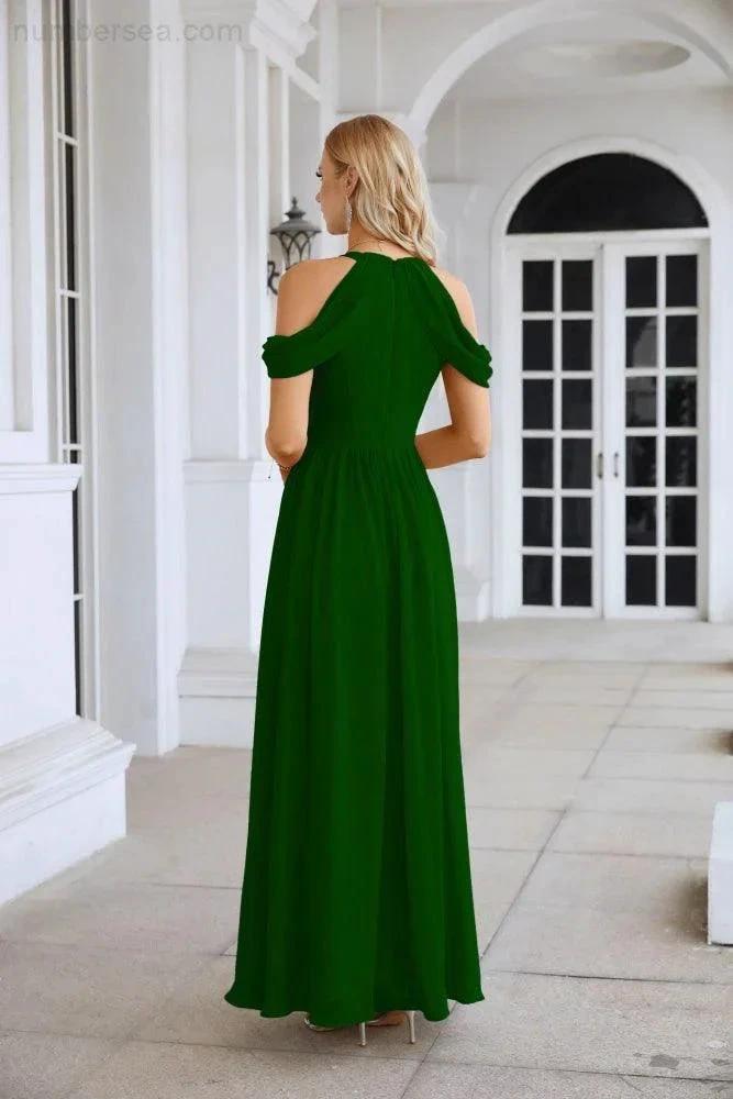 Ladies Chiffon Off Shoulder Swing Sleeve Front Slit Bridesmaid Evening Dress Wedding Party Evening Dress 28117 (ZD17011)