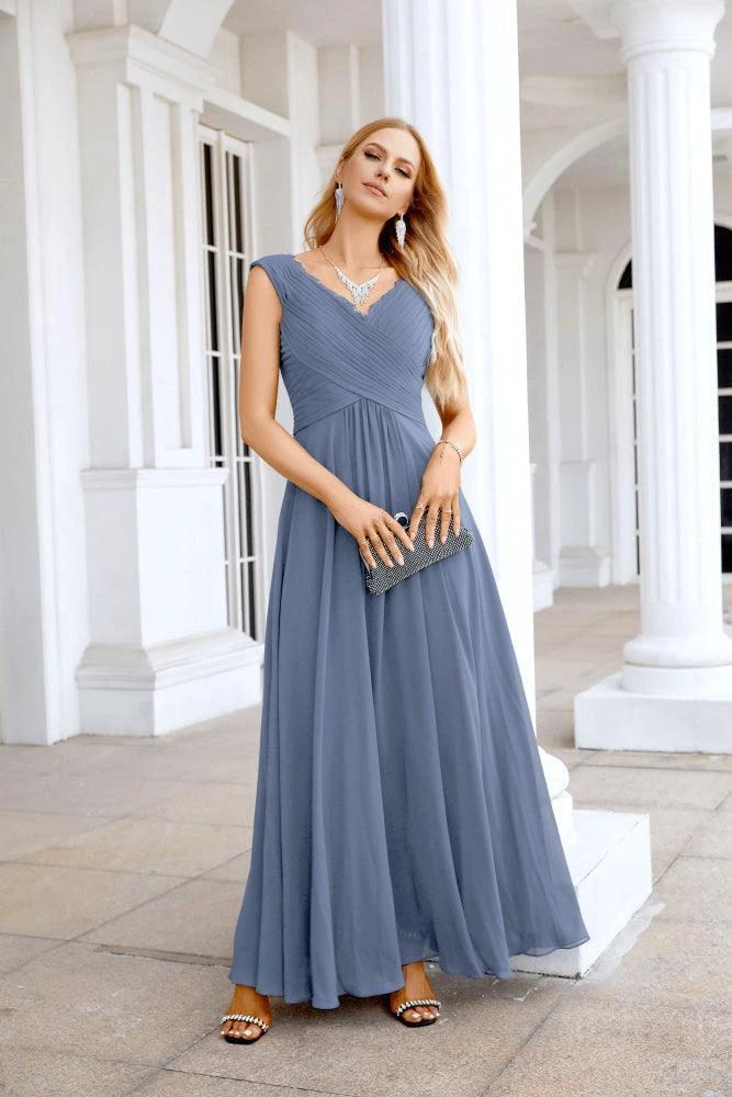Ladies Chiffon V Neck Sleeveless Floor Length Bridesmaid Evening Dress Wedding Party Evening Dress 28126 by numbersea