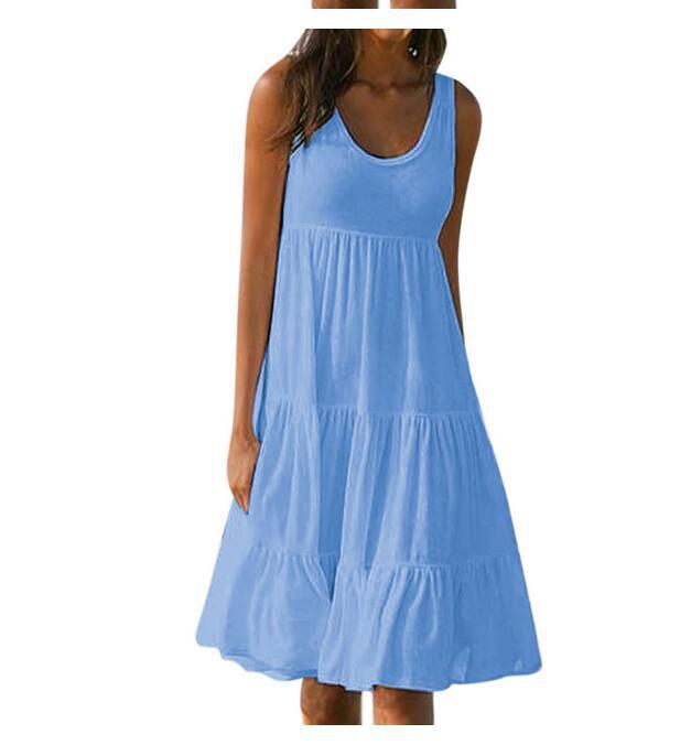 Teagan Cotton Tiered Babydoll Dress Blue