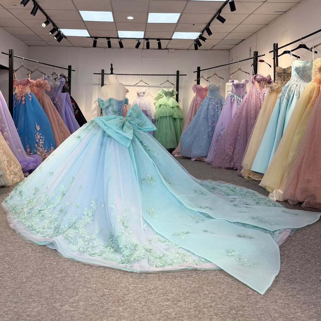 Charming A Line Off the Shoulder Light Blue Quinceanera Dress with Appliques Bowknot - View 6 | VelvetHem
