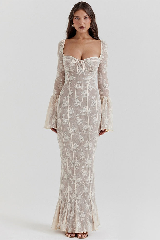 Bodycon Lace Flare Sleeve Maxi Dress - View 2 | VelvetHem