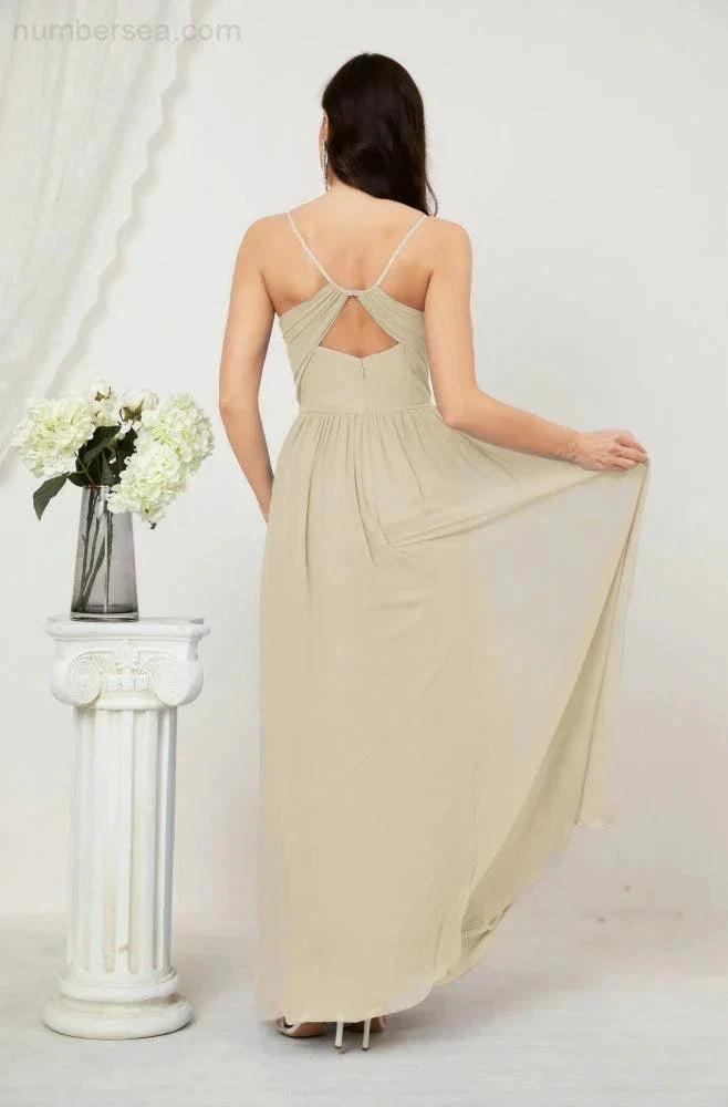 ZapDress Neck Bridesmaid Dresses Chiffon Long Spaghetti A-line Formal Prom Gown for Wedding Party Evening 2801 (ZD16961)