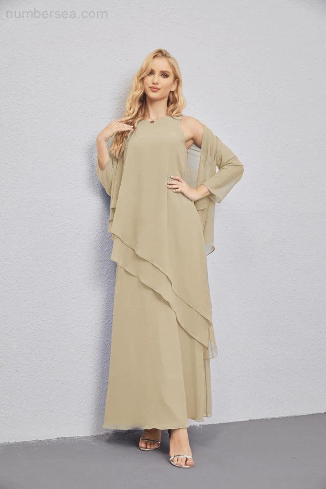 Mother of Bride Dresses with Open Front Lightweight Cardigan Formal Prom Gown 28081 (ZD16990)