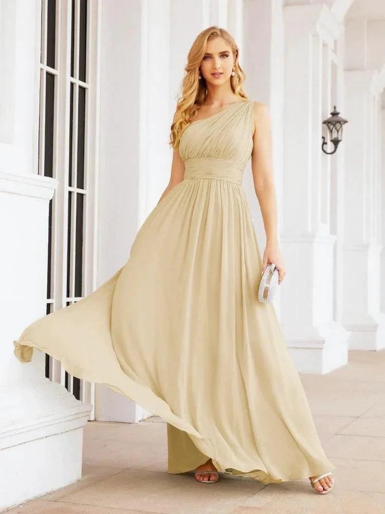 Numbersea One Shoulder Bridesmaid Dresses Long Maxi Formal Evening Party Prom Gowns 28061 by numbersea