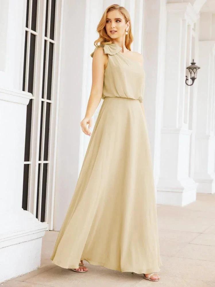 Numbersea Chiffon Ruffled One Shoulder Sleeveless Long Bride Dresses A-line Formal Evening Gown Side Split 28057 by numbersea