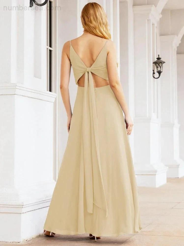 ZapDress Spaghetti Strap Bridesmaid Dresses V Neck Butterfly Back Fromal Evening Party Prom Gown 28036 (ZD17001)