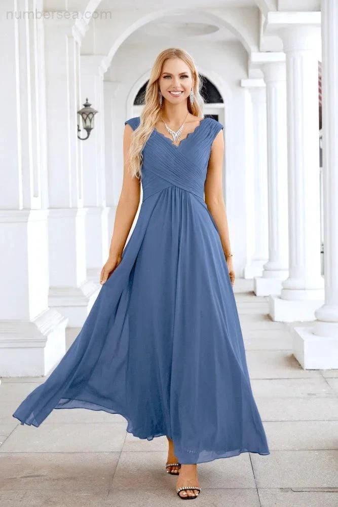 Ladies Chiffon V Neck Sleeveless Floor Length Bridesmaid Evening Dress Wedding Party Evening Dress 28126 (ZD16989)