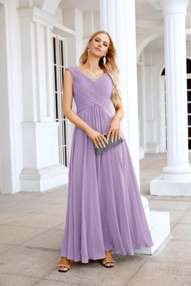 Ladies Chiffon V Neck Sleeveless Floor Length Bridesmaid Evening Dress Wedding Party Evening Dress 28126 by numbersea