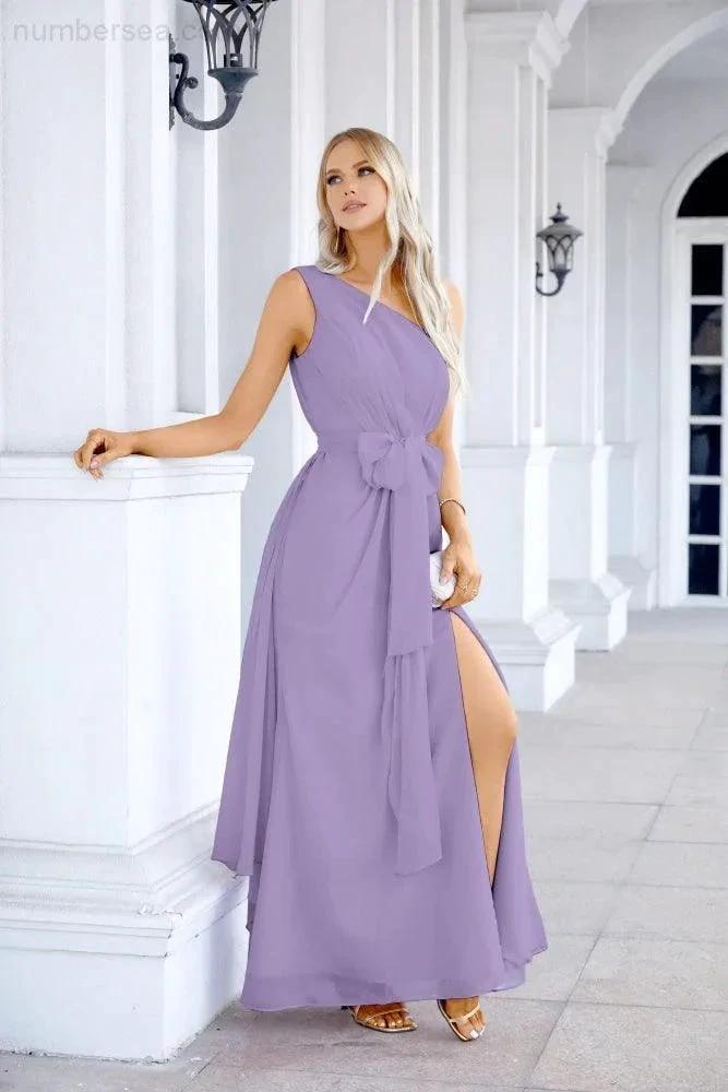 Ladies Chiffon One Shoulder Bridesmaid Evening Dress Wedding Party Evening Dress 28133 (ZD17003)