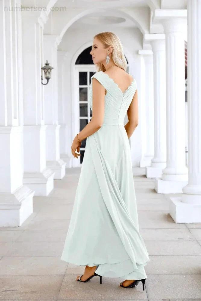 Ladies Chiffon V Neck Sleeveless Floor Length Bridesmaid Evening Dress Wedding Party Evening Dress 28126 (ZD16989)