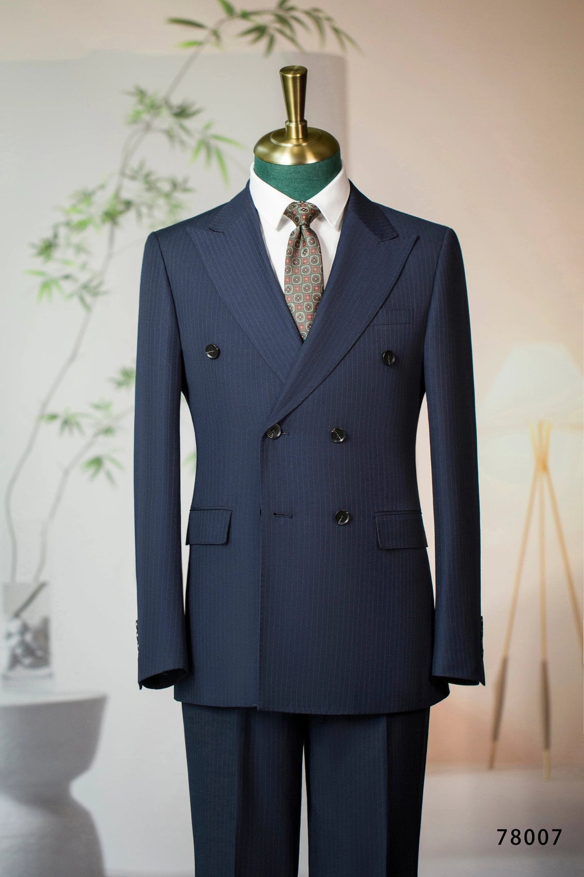Double-Breasted Pinstripe Navy Wool Formal Suit for Groom and Business (ZD17100) - VelvetHem
