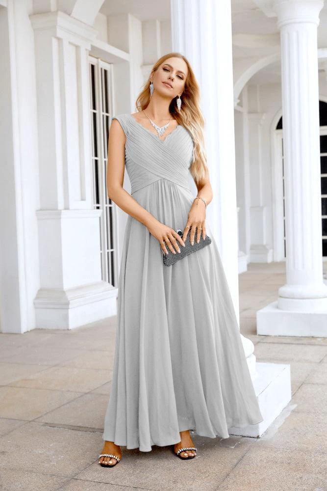 Ladies Chiffon V Neck Sleeveless Floor Length Bridesmaid Evening Dress Wedding Party Evening Dress 28126 by numbersea