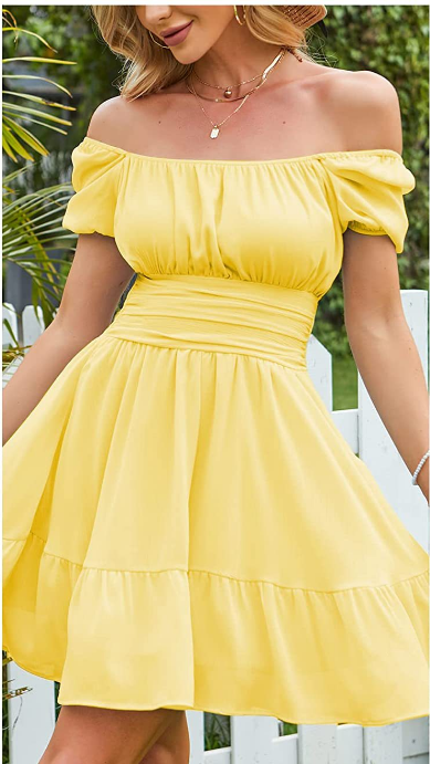 Leroy Linen Blend Puff Sleeve Babydoll Dress Yellow