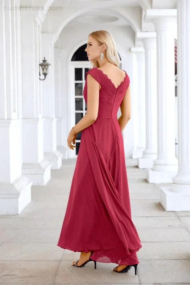 Ladies Chiffon V Neck Sleeveless Floor Length Bridesmaid Evening Dress Wedding Party Evening Dress 28126 (ZD16989)