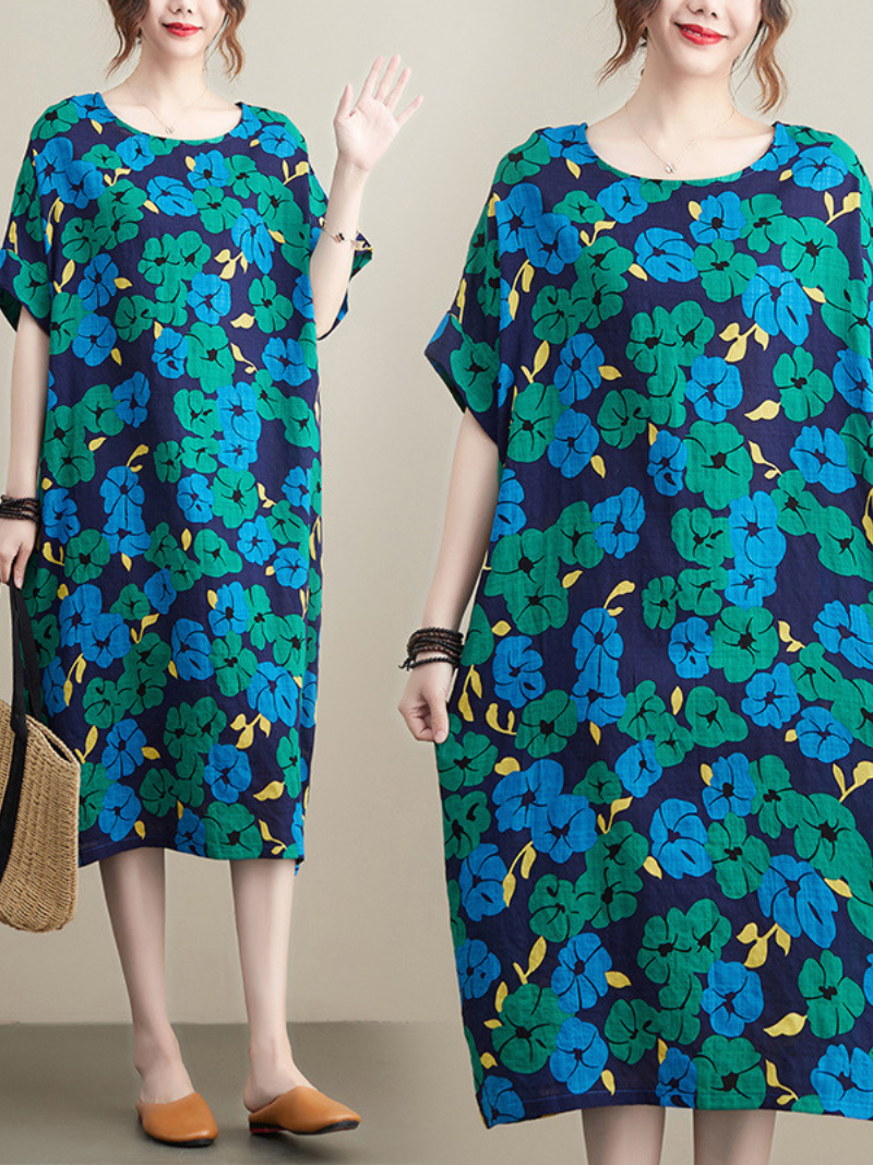 Summer Spirng Midi Dress with Short Sleeves