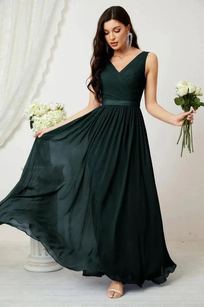 Women's Chiffon Long Bridesmaid Dresses A line Sleeveless Formal Prom Gown for Evening Party Homecoming Dresses 2808 by numbersea