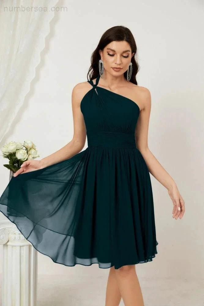 ZapDress Women Chiffon Short One Shoulder Bridesmaid Dress Formal Dresses for Party Homecoming 2804 (ZD16948)