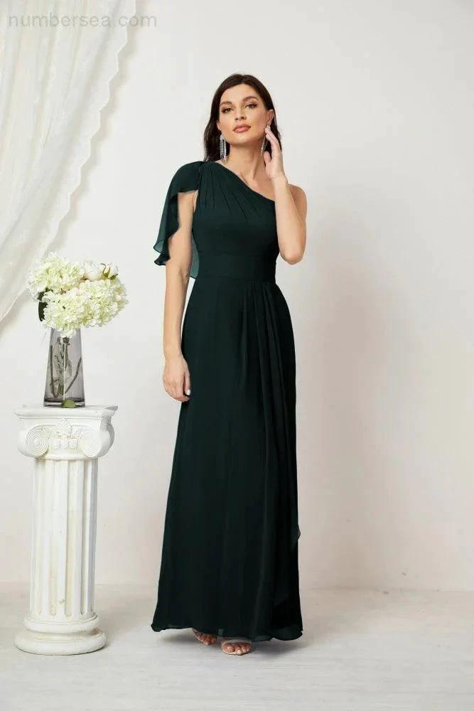 ZapDress Chiffon Ruffled One Shoulder Long Bridesmaid Dresses A-line Formal Evening Gown Side Split 2809 (ZD17049)