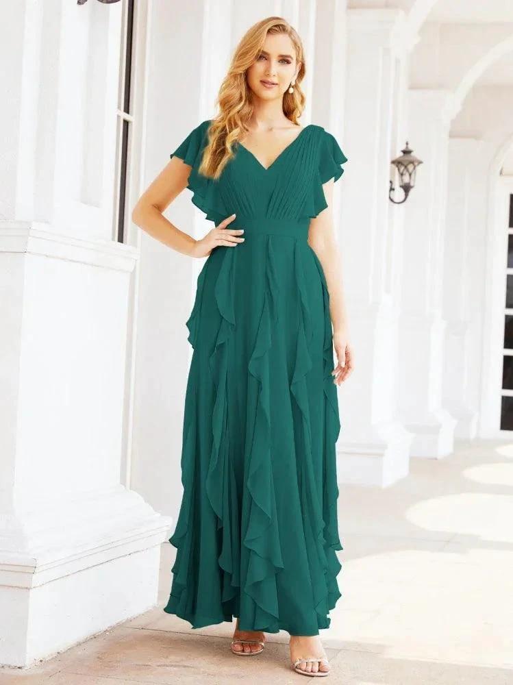 Ruffled Bridesmaid Dresses with Sleeves Long Formal Party Dress 28041 by numbersea