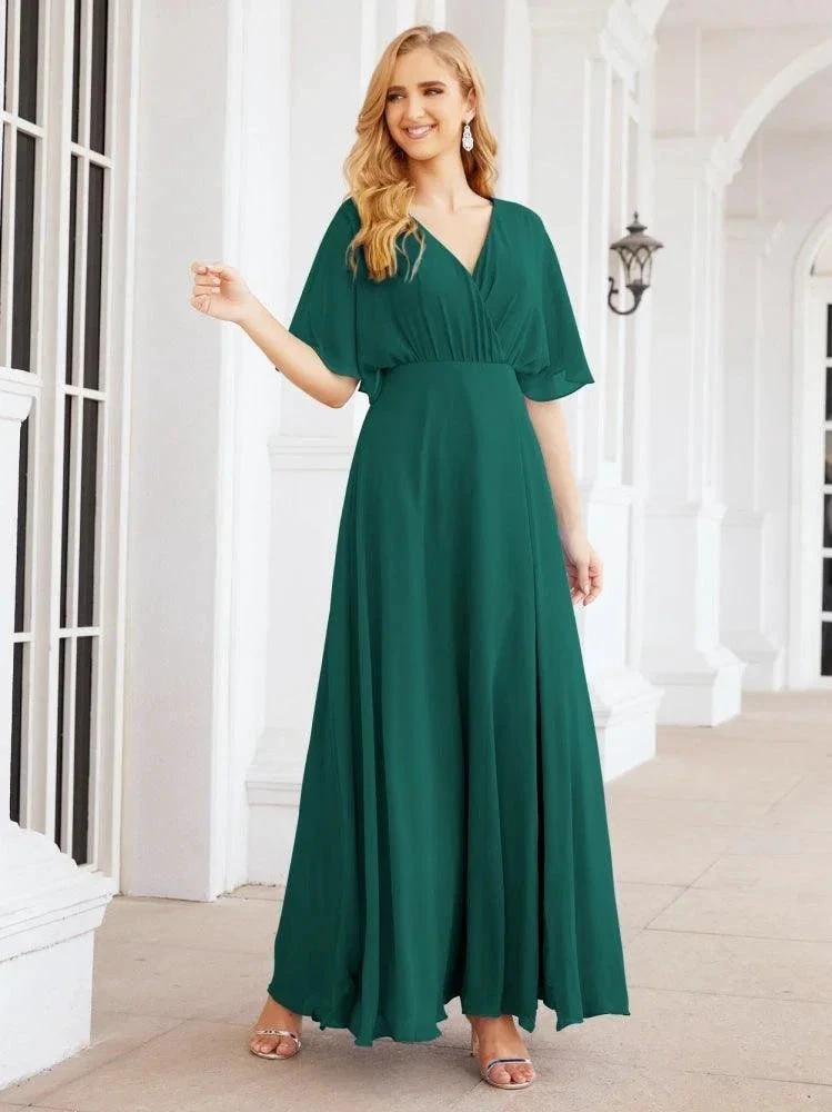 Numbersea V-Neck Bridesmaid Dress Chiffon Long Open Back Formal Dresses for Women Party Evening 28067 by numbersea