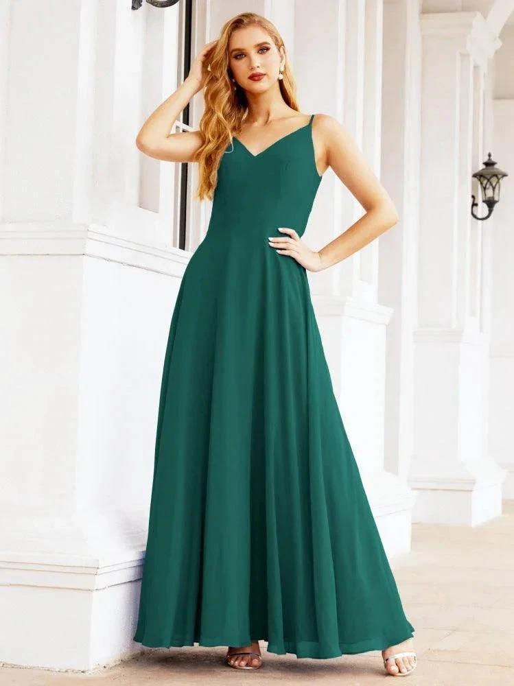 Numbersea Spaghetti Strap Bridesmaid Dresses V Neck Butterfly Back Fromal Evening Party Prom Gown 28036 by numbersea