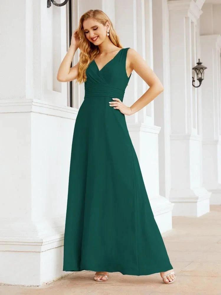 Formal Prom Gown Elegant V-Neck Sleeveless Bridesmaid Dresses for Wedding Party 28037 by numbersea