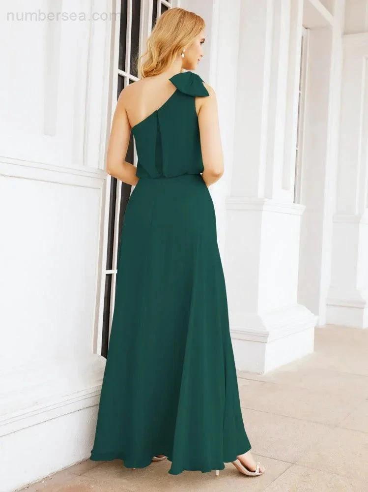 ZapDress Chiffon Ruffled One Shoulder Sleeveless Long Bride Dresses A-line Formal Evening Gown Side Split 28057 (ZD17041)