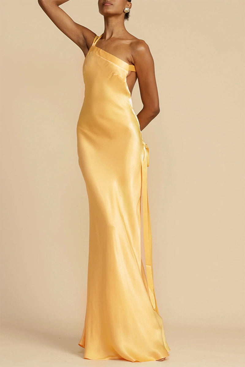 Ayla Elevated Formal Solid Backless Evening Dresses with Slant Collar Chic Silhouette Collection