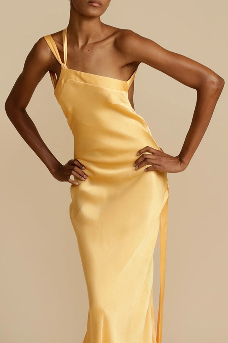 Ayla Elevated Formal Solid Backless Evening Dresses with Slant Collar Chic Silhouette Collection