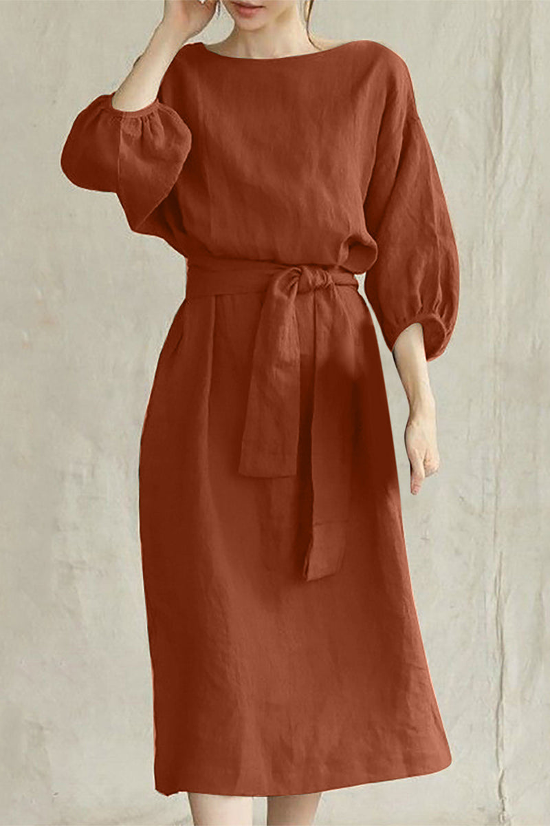 Beatrice Elevated Casual Half Sleeve Tie Waist Midi Dress Chic Silhouette Collection