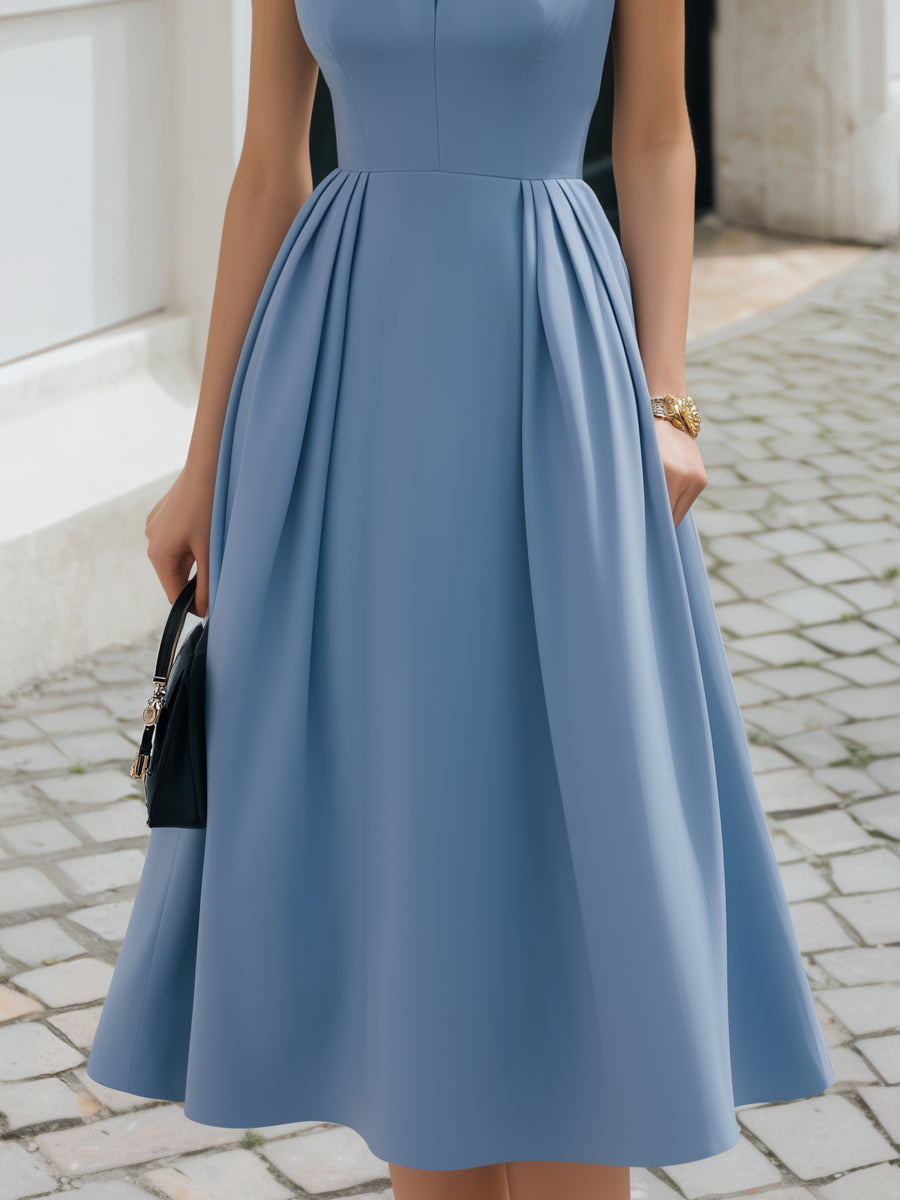 Sleeveless Bow Detail Structured A-Line Midi Dress