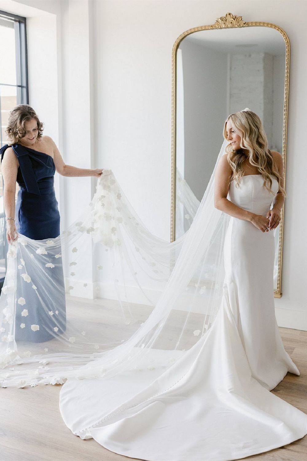 Simple Mermaid Strapless White Long Wedding Dress with Sweep Train