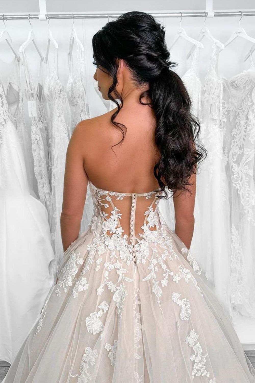 Luxurious A Line Sweetheart Light Champagne Long Prom Dress with Appliques - View 4 | VelvetHem
