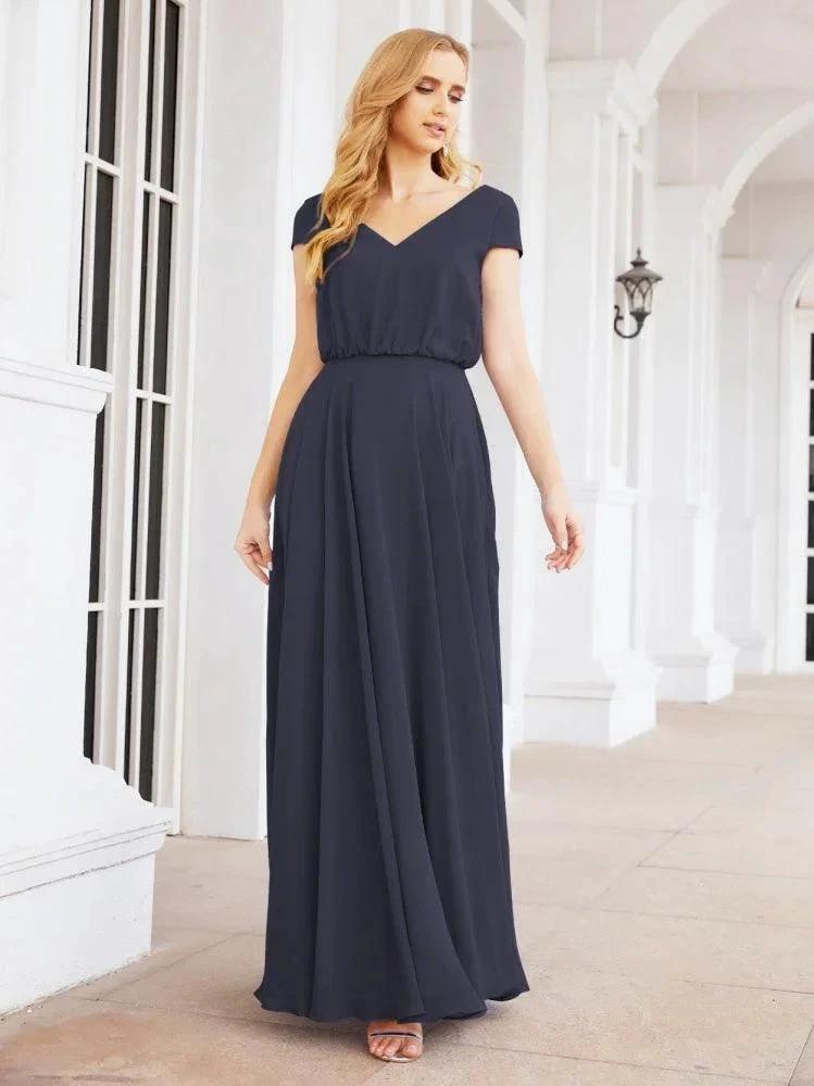 Numbersea V-Neck Bridesmaid Dresses Long Cap Sleeves Prom Evening Formal Gowns 28071 by numbersea