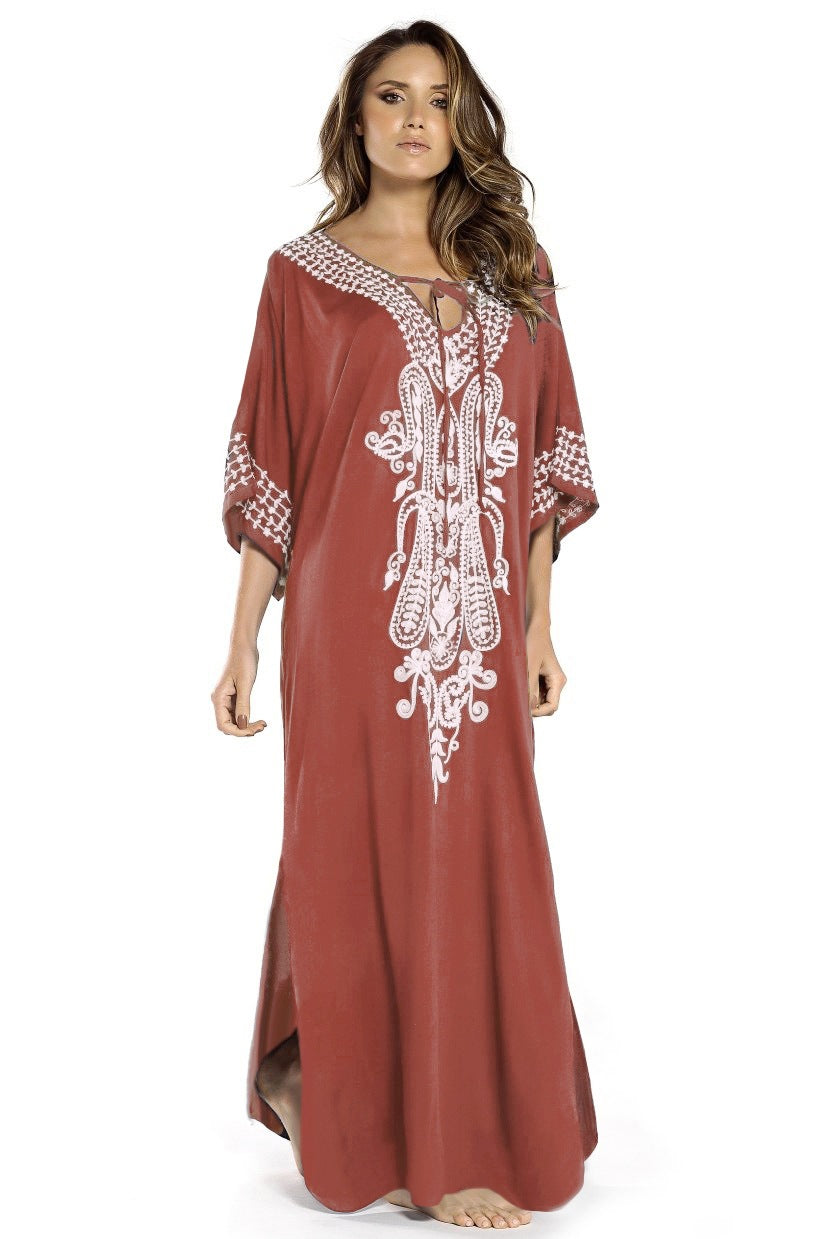 Presidio Embroidered Tassel Midi Dress Fuchsia