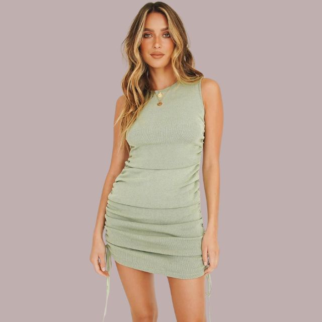 Gladys Effortless Sleeveless, Casual Rib Knit Mini Dress Elevated Occasion Wear