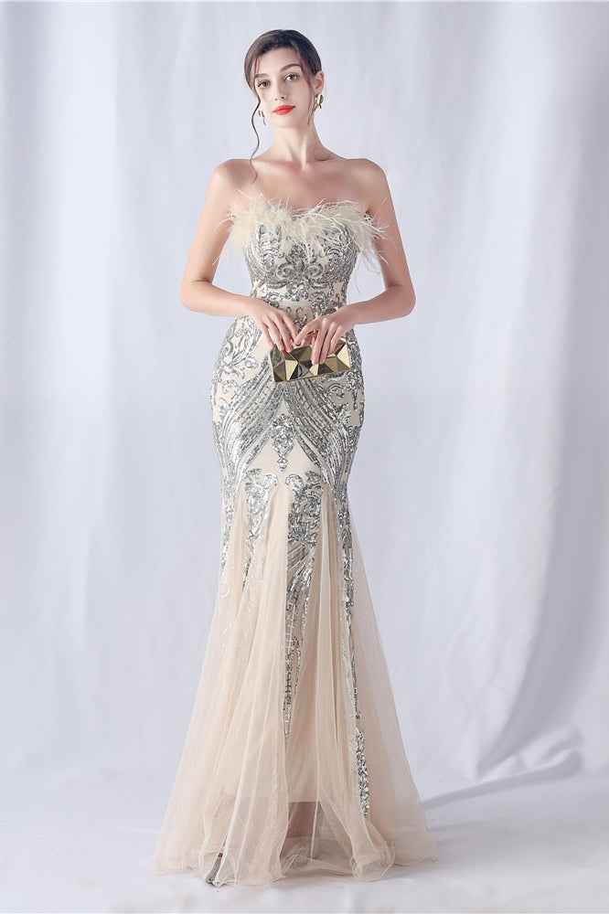 Ostrich Feather Sequin Dress with Relaxed Fit and Seasonal Wardrobe Essential