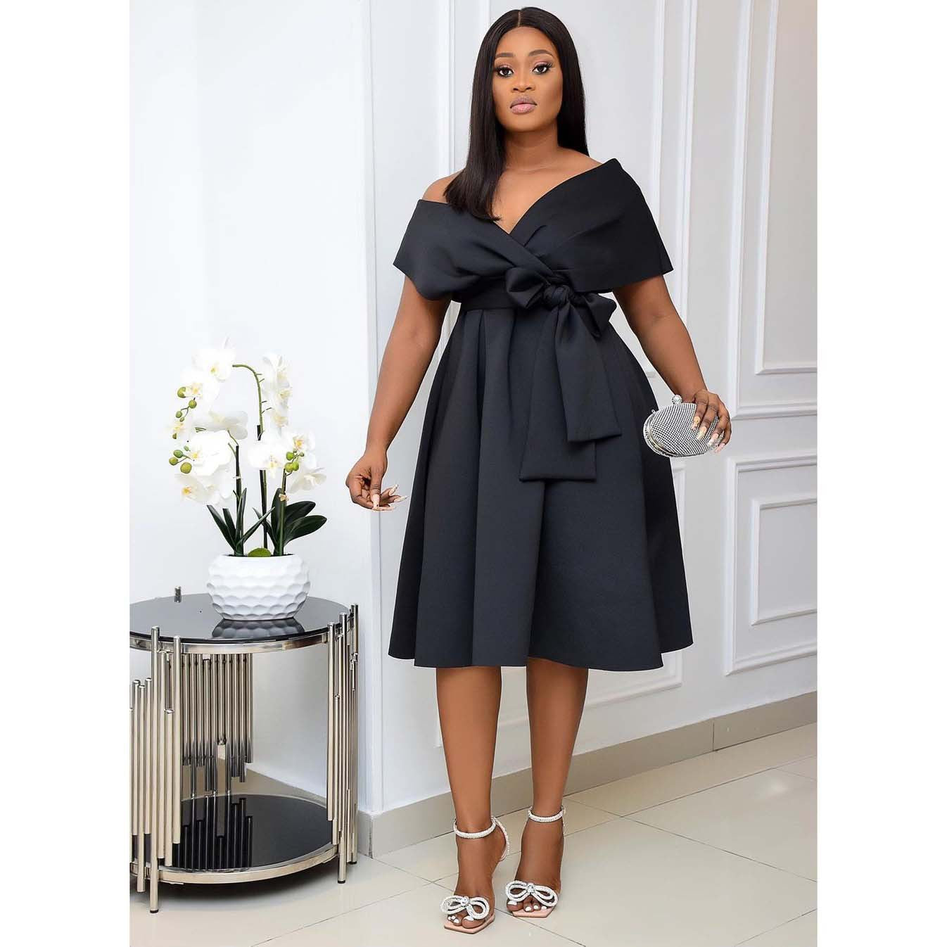 Samanta Statement Graceful V Neck Slim Evening Dress Wear Edit