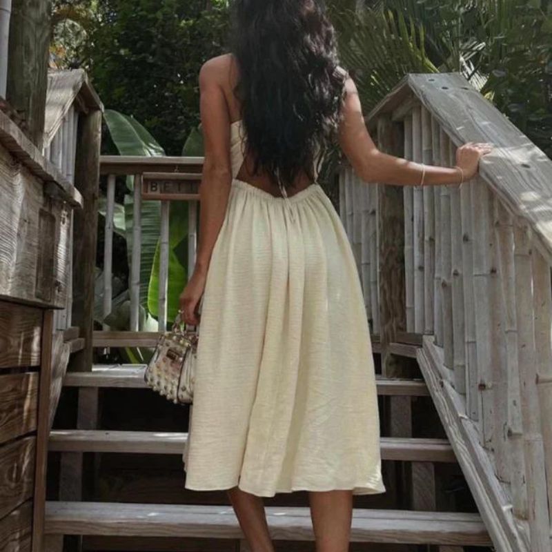 Inés Minimalist Summery Maxi Dress with a Deep Neckline and Side Slit Boutique Collection