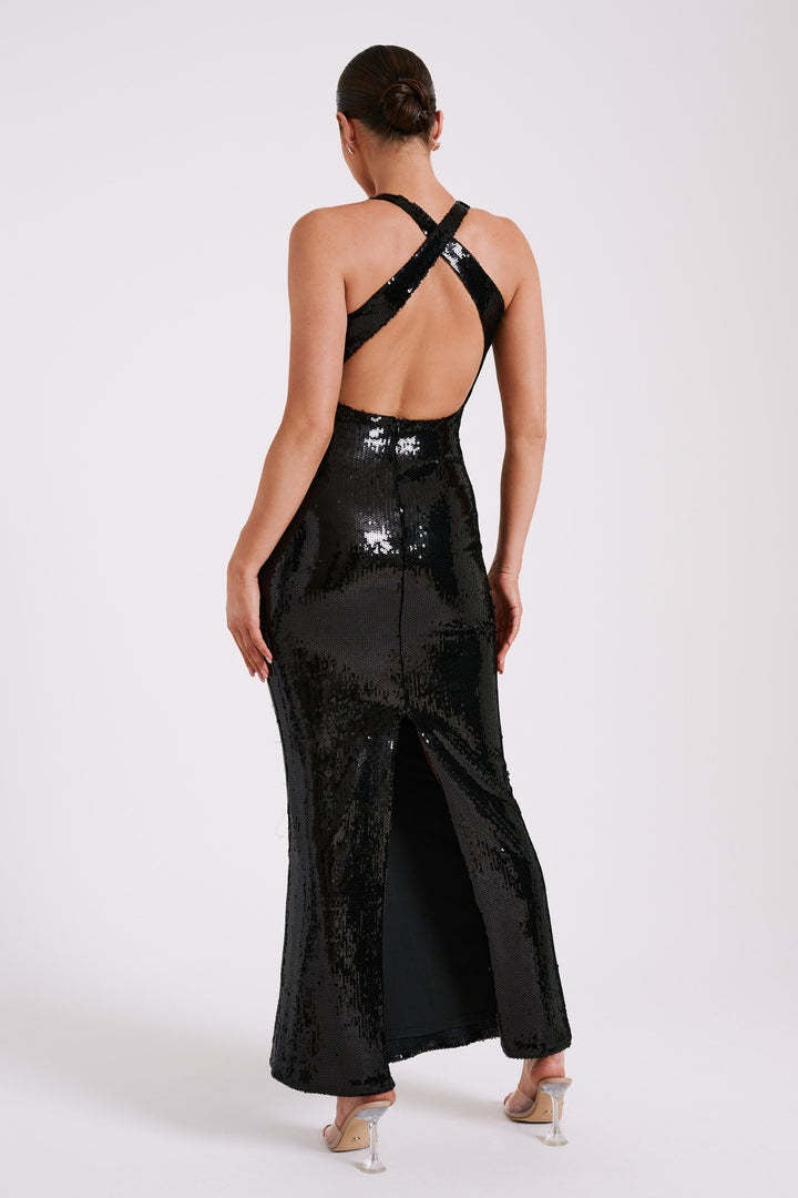Backless Floral Sequin Dress with Modern Everyday Styling