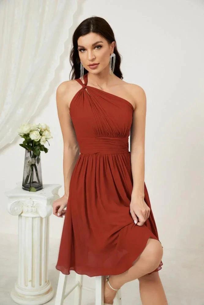 Numbersea Women Chiffon Short One Shoulder Bridesmaid Dress Formal Dresses for Party Homecoming 2804 by numbersea