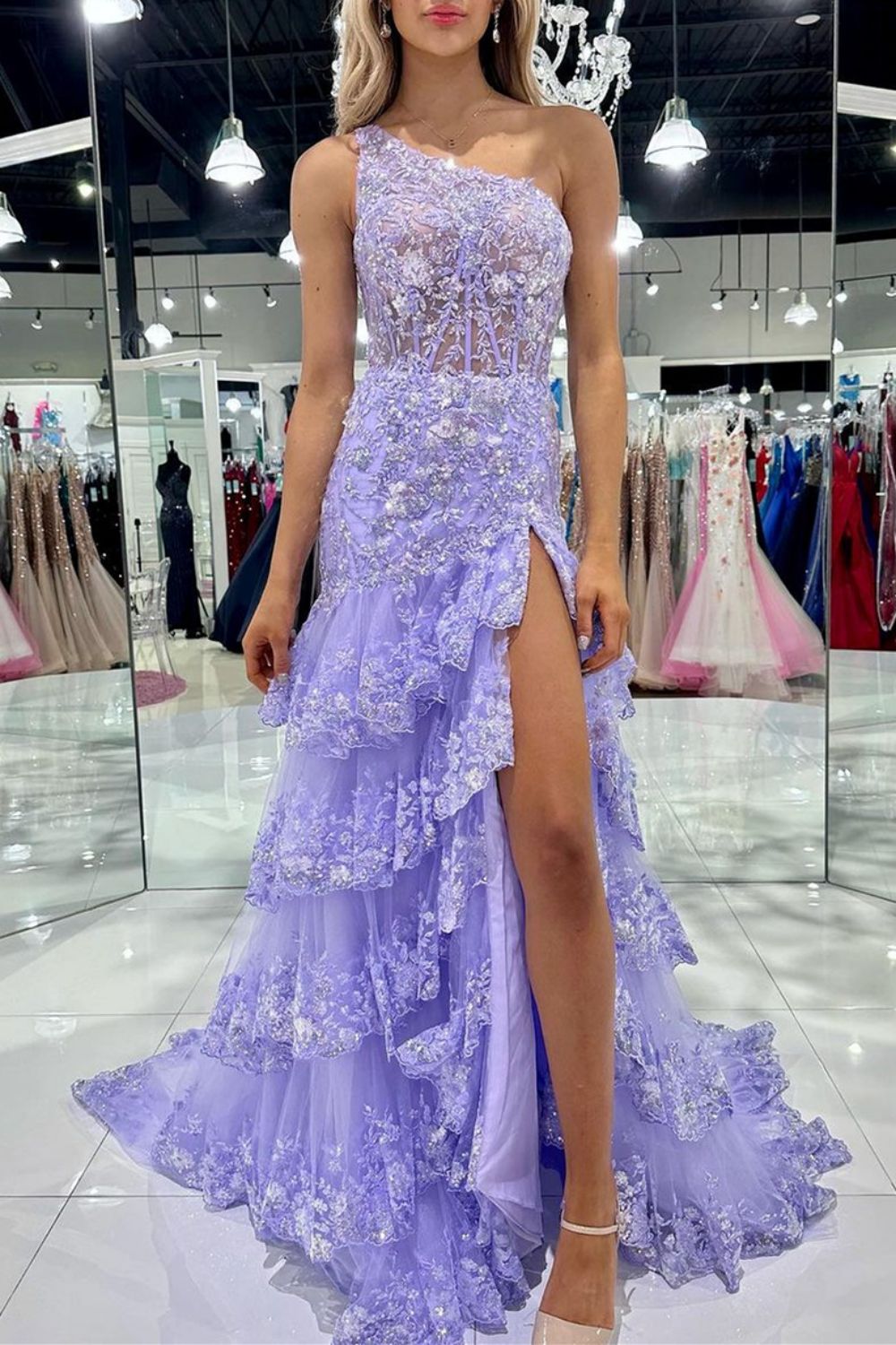 Sparkly Off The Shoulder Long Mermaid Prom Dress With Appliques And Split - View 10 | VelvetHem