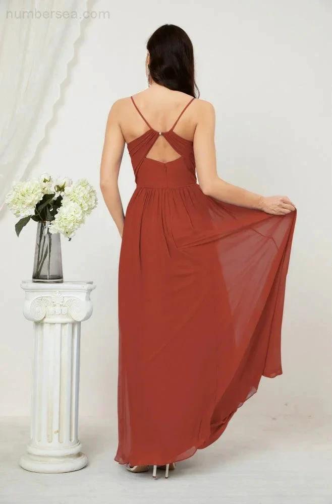 ZapDress Neck Bridesmaid Dresses Chiffon Long Spaghetti A-line Formal Prom Gown for Wedding Party Evening 2801 (ZD16961)