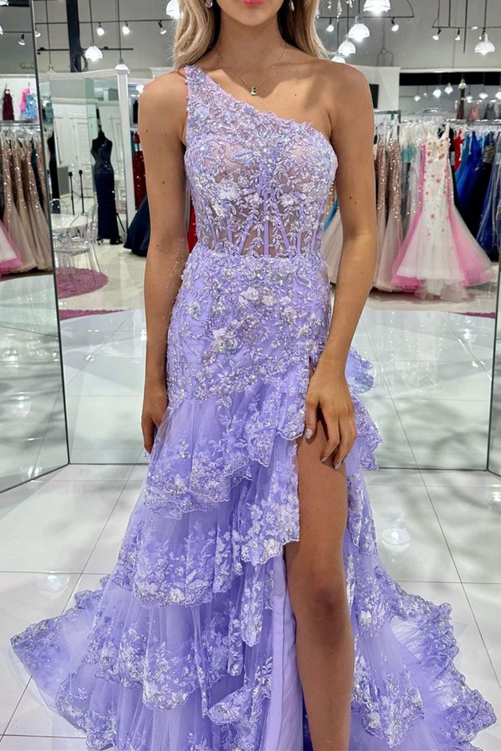 Sparkly Off The Shoulder Long Mermaid Prom Dress With Appliques And Split - View 12 | VelvetHem
