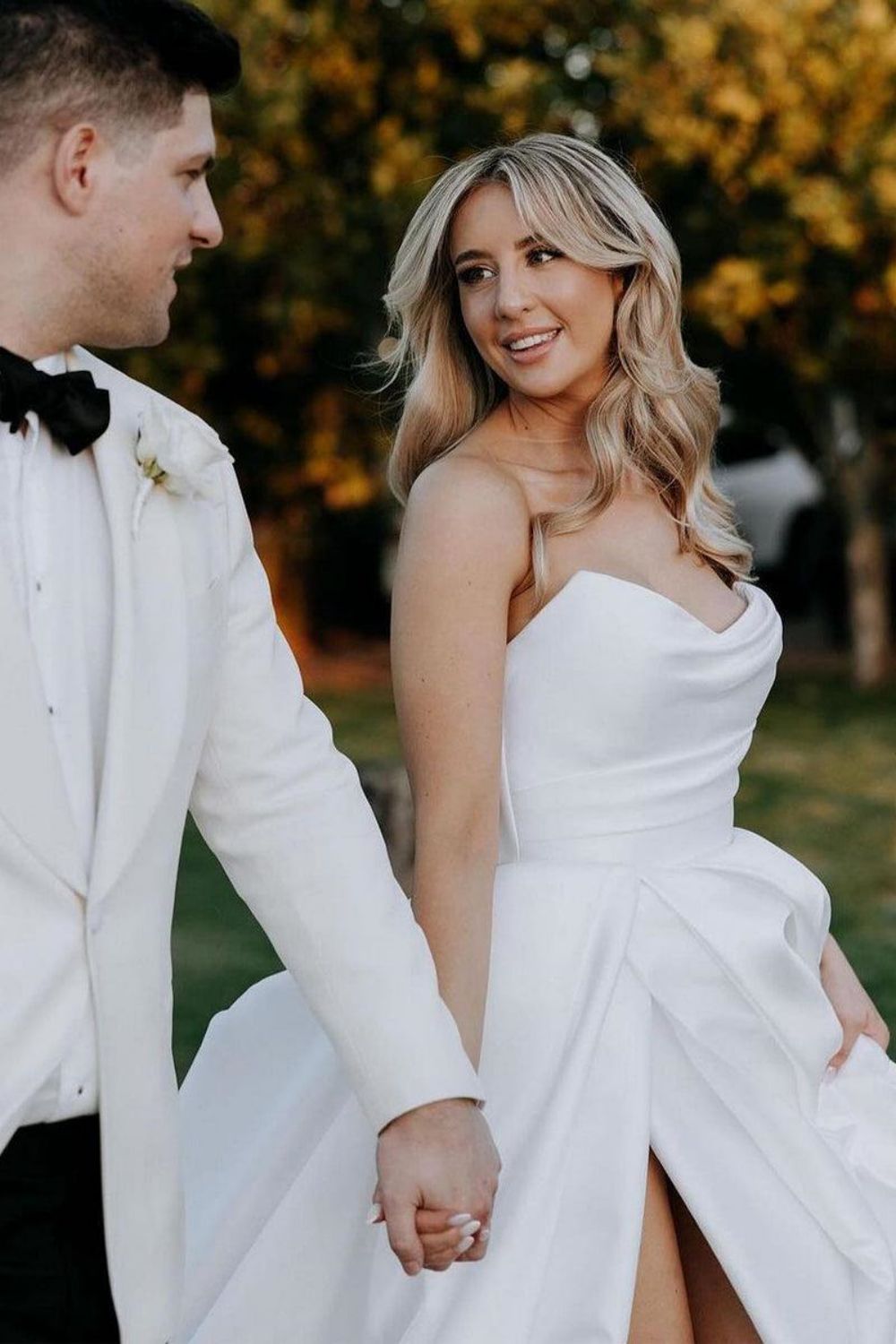 Simple A Line Sweetheart White Long Wedding Dress with Split Front - View 7 | VelvetHem