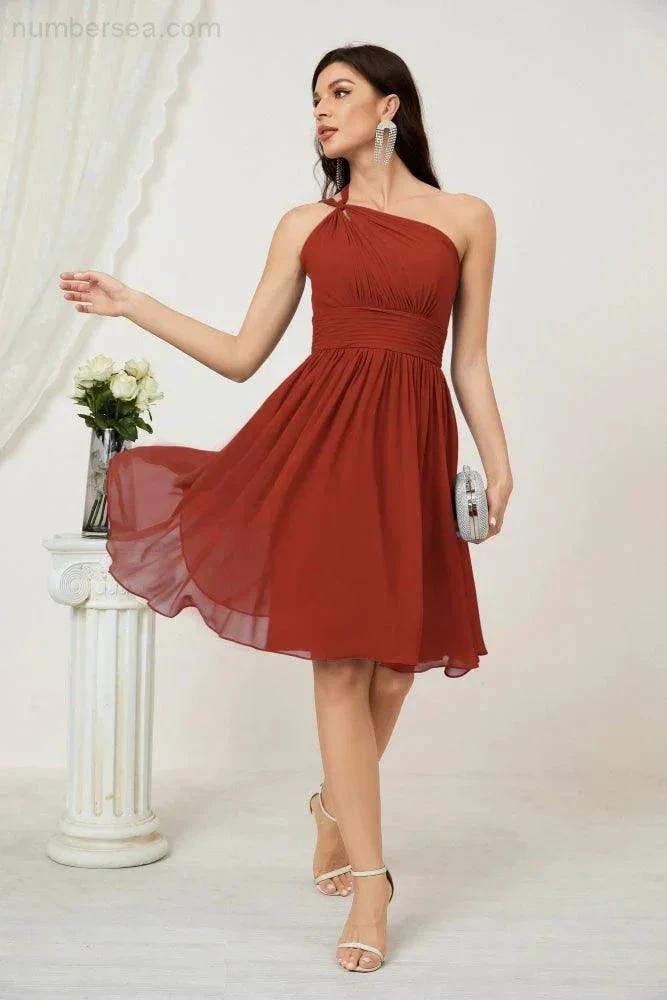 ZapDress Women Chiffon Short One Shoulder Bridesmaid Dress Formal Dresses for Party Homecoming 2804 (ZD16948)