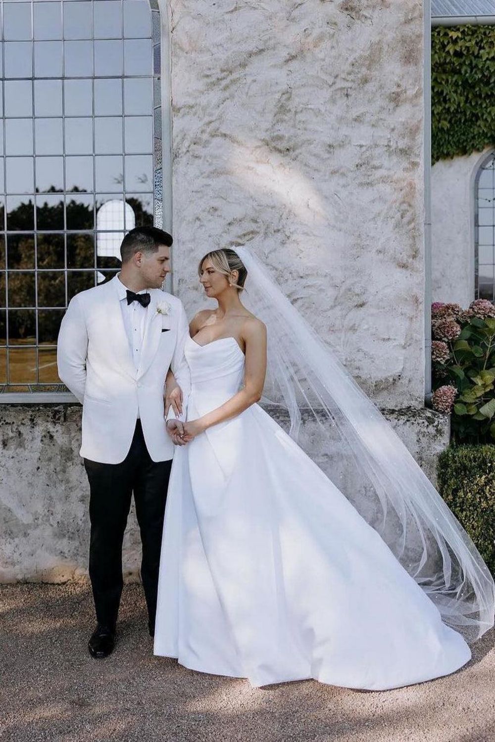 Simple A Line Sweetheart White Long Wedding Dress with Split Front - View 3 | VelvetHem