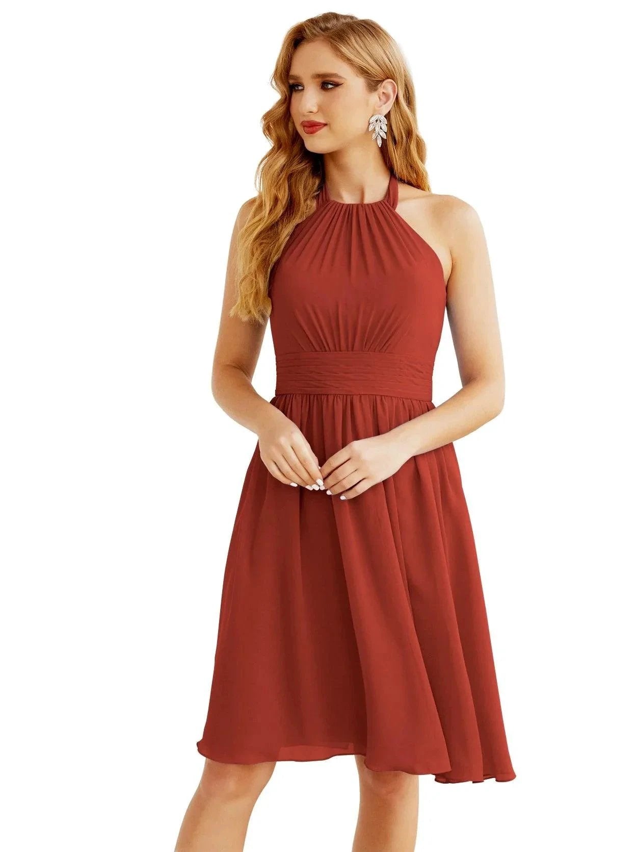Numbersea Halter Chiffon Bridesmaid Dresses Short Sleeveless Formal Party Dress Open Back 28023 by numbersea