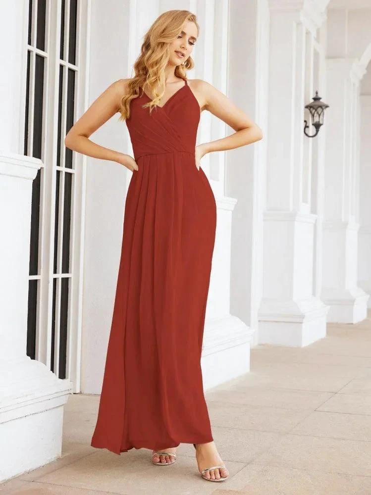 Numbersea Spaghetti Strap Bridesmaid Dresses V-Neck Long A-Line Formal Prom Gowns 28063 by numbersea