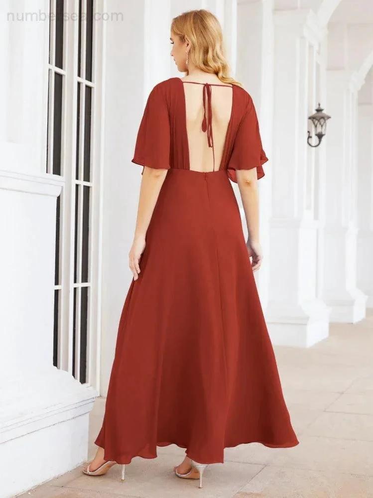 ZapDress V-Neck Bridesmaid Dress Chiffon Long Open Back Formal Dresses for Women Party Evening 28067 (ZD17046)